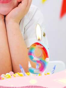 彩虹云朵主题0-9数字生日派对蛋糕装饰蜡烛 - 彩色 - 查看 3