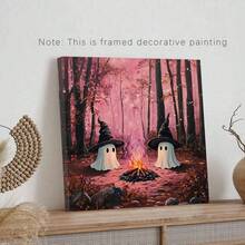 1pc Cute Witch Ghosts Print, Pinkoween, Pink Halloween Art Print, Spooky Vintage, Halloween Decor, Moody Wall Art, Dark Academia Print, Canvas Wall Art,Posters For Room,Home Decor,Room Decor Aesthetic,Room Decoration Stuff.Optional Frame. Fall Decor - 1pc - View 8