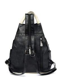 Ba lô nữ bằng da thật chất lượng cao, túi xách cỡ lớn phù hợp cho nữ sinh tuổi teen, túi đeo vai chống trộm khi đi du lịch. - Đen và trắng - Xem 6