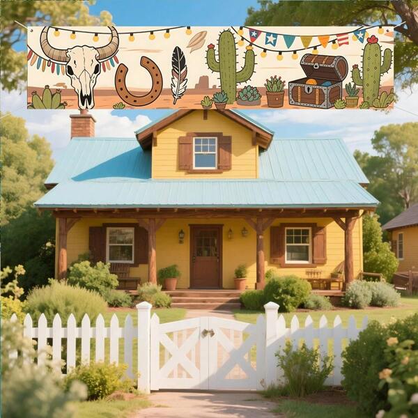 1pc Western Cowboy Party Banner, Multipurpose Outdoor Decorative Flag, Suitable For Wild West Themed Events, Indoor Decoration, Patio, Balcony, Yard And Lawn Celebration, 17.7x78.7 Inches, Polyester