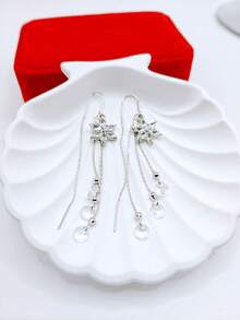 1 对（2 件）优雅百搭花朵流苏耳线耳环，适合女士情人节、妈妈、母亲、母亲节、礼物 - 銀色 - 查看 8