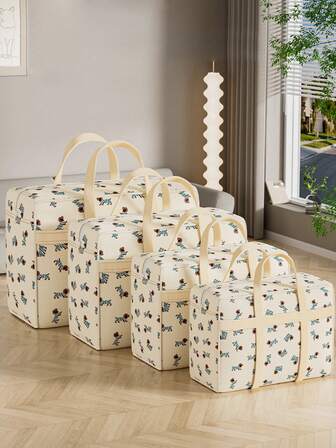 花卉图案加固大容量防水棉被收纳袋，家居搬家打包整理袋，适用于衣物、床上用品、行李