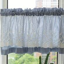 1pc Blue Plaid Voile Short Curtain, Pastoral Style Cute Pink Lace Curtain With Rod Pockets, Decorative Window Curtain For Living Room, Bedroom, Valance - Blue - View 6