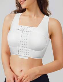 Post-Surgery Front Closure Bra For Women - Mastectomy Recovery Bra With Removable Support Band | Comfortable Compression Everyday Wear - White - View 5