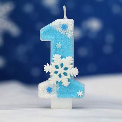 1 Pc Birthday Number Candle, Large White And Blue Snowflake Birthday Candle Cake, Sequin Candle Cake Decoration, Suitable For Girls And Ladies' Anniversary Celebration Items Home Decor Christmas Decorations Room Decor Christmas, Christmas Gifts