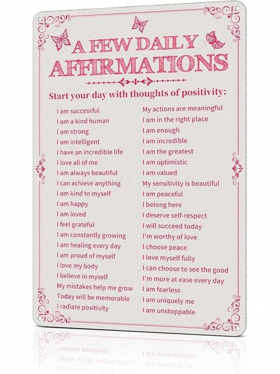 Room Decor Aesthetic A Few Daily Affirmations Motivational Wall Art Tin Metal Sign Pink Butterfly Wall Home Coffee Room Office Decor Gifts 8X12 Inches - A Few Daily Affirmations - 查看 1