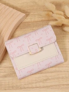 Pink Bow Love Pattern Fold Over Small Wallet Pocket Wallet Small Purse Bifold Slim Women Wallet Lightweight Portable Credit Card Key Case Short Wallet Cute Modern Fashion For Birthday Gift Christmas Anniversary Women Girls Lady,Business,For Anniversary,For Christmas,On Valentine Day,For Birthday Gift,For Gift,For Lover For Women,For Girls,For Lady,For Female,Bag School Supplies For School Dorm Room & Back To School - Pink - View 8