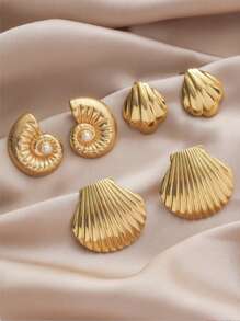 1 Pair Stainless Steel Golden Fashionable Minimalist Tropical Island Sea Shell Earrings, Suitable For Women's Summer Dates, Parties, Vacations