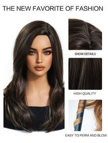 优雅耐热合成假发，20英寸长，棕色渐变卷发，无刘海，适合女性日常、婚礼、聚会和角色扮演等场合。 - 漸層棕色 - 查看 7