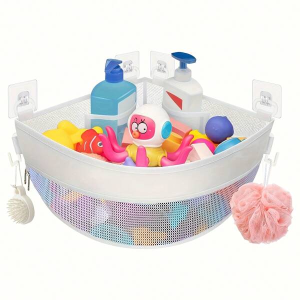 Eckmontagter Badespielzeug Aufbewahrungshalter, Mesh Duschkorb für Badewannenorganisation, Schnell trocknender Halter Badezimmer Accessoires