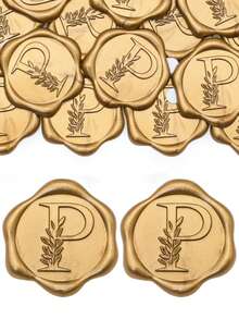 30/50 Pcs Letter Wax Seal Stickers, Gold Initial Alphabet Adhesive Wax Seal Stickers, Envelope Seal Stickers Envelope Seals Self Adhesive Gold Stickers For Thanksgiving Card/Gift Wrap/Wedding Engagement Party Invitation Wedding Party Birthday Christmas