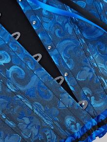 1 Áo corset phong cách cung điện châu Âu cổ điển dành cho nữ, thân áo định hình eo có thể điều chỉnh, chất liệu vải jacquard màu trơn, buộc dây phía sau, thích hợp cho váy dạ hội và váy cưới, màu xanh nhạt mát mẻ - Màu xanh lam - Xem 4
