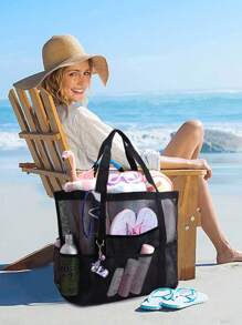 Nueva bolsa de playa de malla de poliéster hueca de gran capacidad, bolsa de lavandería de viaje, bolsa de almacenamiento de natación, bolsa de playa minimalista de malla, regalo del Día de la Madre para mamá, nueva bolsa de playa de verano, bolsa de playa de tela de malla con 8 bolsillos, bolsa de almacenamiento de juguetes de baño de gran capacidad, bolsa perforada de malla, bolsa de playa, funda impermeable para teléfono, bolsa impermeable