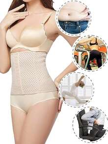 Faja reductora para mujer, corsé moldeable, control de abdomen, cinturilla moldeadora, reductor de silueta - Beis - Ver 1