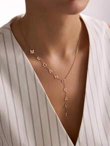 1件个性化姓名牌项链，可定制1-12个字母的名字，标准Y型姓名牌项链，提升您的时尚珠宝礼品，女士镀金姓名项链，旅行收纳包 - 鏈 - 查看 3