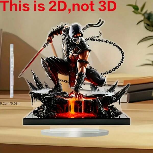 2D Scorpion Warrior & Sword Chain Ornament, Bohemian Style Desktop Decor - Vivid Red & Black Collectible Art Piece, Suitable For Home, Office, Kitchen Or Bookshelf