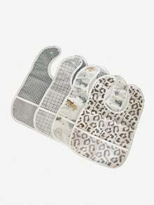 1 件蓝色格子豹纹印花围兜，适合 1-3 岁幼儿，大号防水口水围巾，适合日常使用、外出、用餐 - 彩色 - 查看 4