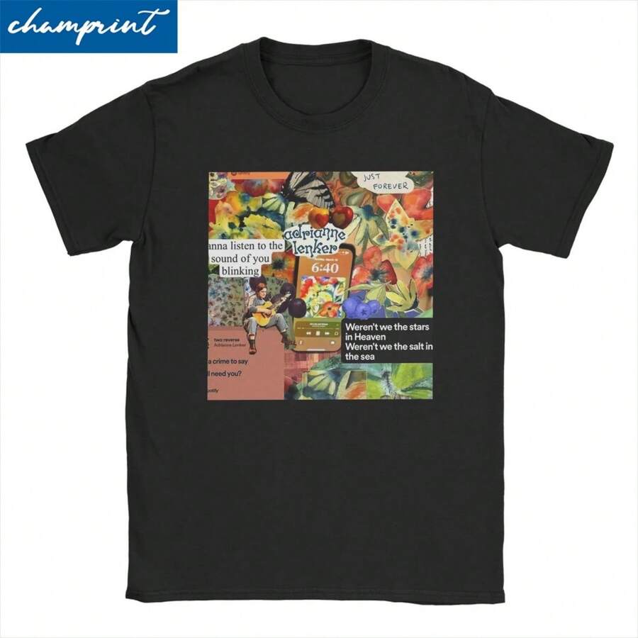 Men Women Spring European Tour Adrianne Lenker T Shirt Pure Cotton Clothes Short Sleeve Crew Neck Tees Plus Size T-Shirts - 黑色 - 查看 1