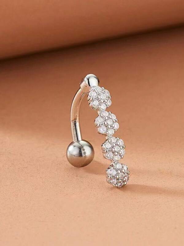 1 pieza Anillo de perforación del ombligo de mujer con zirconia engarzada exagerada y brillante, 1.6mm