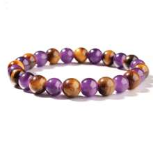 Pulsera de 8 mm de piedras de amatista y ojo de tigre para mujer | Joyería apilable, alivio de la ansiedad, ayuda para dormir, regalo de amuleto de buena suerte