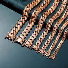 2025 New Monaco Rose Gold 8/10/12/14/16/18/20/22mm Width Miami Cuban Link Thin Chain Men&Women Bracelet Stainless Steel Chain+Brass Clasps 18K Rose Gold Plated Strong - Rose Gold - View 1