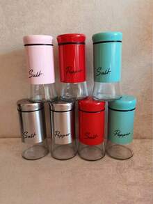 Bộ 2 lọ đựng muối và tiêu, bao gồm lọ đựng muối đáy thủy tinh trong suốt, lọ đựng muối và tiêu bằng kim loại dễ vệ sinh, hộp đựng gia vị, lọ đựng gia vị bằng thủy tinh, hộp đựng lọ gia vị, vật trang trí hoàn hảo cho nhà bếp và bàn ăn, lọ gia vị giúp tăng thêm hương vị cho các bữa ăn tại nhà. - Nhiều màu - Xem 9