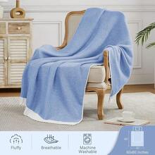 Downluxe Checkered Blanket Twin Size, 60x80 Inch Warm Lightweight Comfy Knitted Blanket, Ultra Cozy Twin For Bed/Sofa/Camping/Picnic (Sage Green) - 藍色 - 查看 4