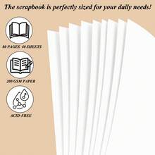 Scrapbook 80 Pages, Scrapbook Supplies 8 X 8 In, Scrapbook Album Suitable For Album Memory Book Wedding, Anniversary Family, DIY Craft Projects (White) - 白色 - 查看 3