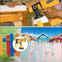Cordless Paint Sprayer For DeWalt 20V Battery(No Battery), With Brushless Motor And Copper Nozzle 200W HVLP Spray Paint Gun Tool For Furniture Fence Walls Ceiling Door Etc - 黃色 - 查看 6