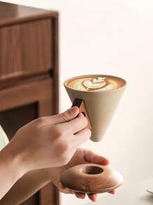 复古纹理卡布奇诺咖啡杯碟套装 | 法国利摩日瓷器 | 专利防溅漏斗设计 | 适用于意式浓缩咖啡、拿铁和玛奇朵