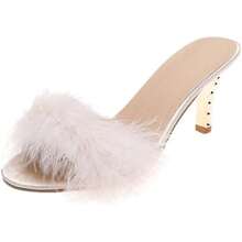 Local Shipping 2025 New  Cute Fuzzy Heels Furry Kitten Heels For Lingerie Wedding BirthdayWomen Sexy Slipper - Kem - Xem 1