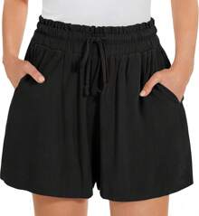 Womens Linen Pants Summer Wide Leg Casual Loose High Waist Drawstring Palazzo With Pockets- 25 / 20 / 3 InseamHalloween Christmas New Year - 淺灰色 - 查看 7