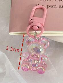 1 件男女通用新款亚克力熊钥匙扣吊坠，可爱熊手机壳饰物，多功能包/背包装饰 - 粉色 - 查看 2