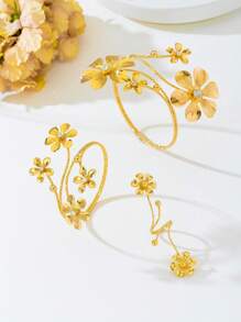 Ein Set aus modischen, personalisierten, europäisch-amerikanisch vintage, anspruchsvollen 3D Blumen-Strass Armband, Armreif, Ring Schmuckset, Party-Geschenk für Frauen