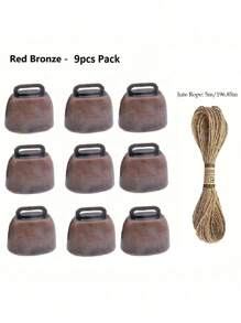 9个装，1.38英寸铜质牛铃，响亮铜质铃铛，非常适合用作铃铛，也可作为家居装饰、树木装饰、狗、牛、马、羊、猫等小型宠物项圈饰品，圣诞礼物，房间装饰 - 彩色 - 查看 13