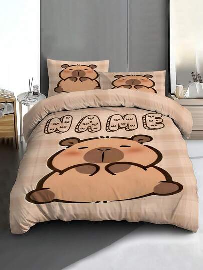 2/3pcs Personalize Name Capybara Cartoon Print Bedding Set, Bed Sheets Set - Bedroom Collection, With 1 Duvet Cover And 1-2 Pillowcases, King-Size Bedspread, Bed Sheet, Soft Skin-Friendly Polyester, Machine Washable, Dry Clean. It Is Suitable For Home And Bedroom Decoration,Dorm Room Essentials College,Personalized Gifts,Room Decor, Bedding Double, Room Decoration Stuff,Halloween.,Multi-Functional, ,Ornamental,Reusable,Exquisite,Stylish,High-Quality,Colorful,Modern,Custom,Personalized,Unique,Ideal Gifts For Him,Ideal Gifts For Her,Boyfriend,Dad,Girlfriend,Mom,Family,Friends,Tea Room,Home,Garden,Office,For Anniversaries,For Valentine's Day,For Mother's Day,For Birthdays,For Father's Day,For Graduation,For Weddings,For Housewarming,Home Textile,Christmas Home Atmosphere,Breathable, Lightweight, Soft,Warm Ambience