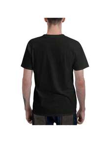 1 Piece Men's "I Pee In The Pond"  Balala Meme Pattern T-Shirt - 100% Cotton 220g Black Y2K Retro Casual T-Shirt With Bright Orange Print, Short Sleeve Round Neck Humorous Novelty Top, Suitable For Adults, Casual Wear |   Optimistic Design |   Cotton T-Shirt - 黑色 - 查看 3