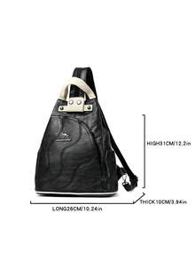 Ba lô nữ bằng da thật chất lượng cao, túi xách cỡ lớn phù hợp cho nữ sinh tuổi teen, túi đeo vai chống trộm khi đi du lịch. - Đen và trắng - Xem 11