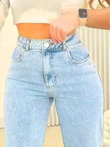 Jeans droits amples décontractés polyvalents avec poches pour femmes