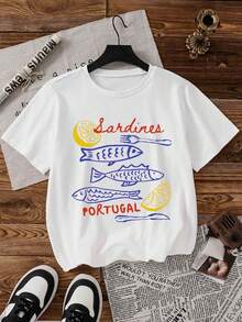 IXOEIS 女士夏季上衣T恤，柠檬图案，柠檬市场图案卡通可爱柠檬图案印花，女士夏装，度假T恤，沙丁鱼图案印花，夏季衬衫上衣，适合海滩、约会、度假、居家、日常外出等场合。