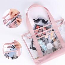 Clear Tote BagPurse Handle With Zipper For Work Plastic Transparent See Through Women-0029 - 1PackPink - View 5
