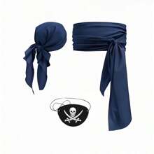 1/3pcs Halloween New Satin Satin Pirate Headband Waistband Felt Skull Eye Mask, Funny Cosplay Medieval Renaissance Pirate Costume Accessories, Masquerade Ball Christmas Party Magic Outfit Props - Multicolor - View 4