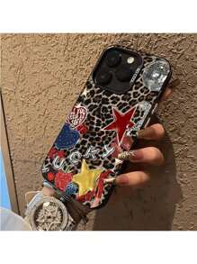 1 pieza Funda de teléfono personalizada con estampado de leopardo y estrellas, IMD energético, adecuada para 16 ProMax, 15/14 Plus, 13, 12, 11, carcasa protectora