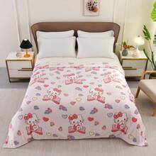 Sanrio Sanrio Hello Kitty Flannel Throw Blanket - Contemporary Style, All Seasons Cozy Knitted Polyester, Digital Print, Multipurpose, Soft Texture, Machine Washable, 200-250gsm