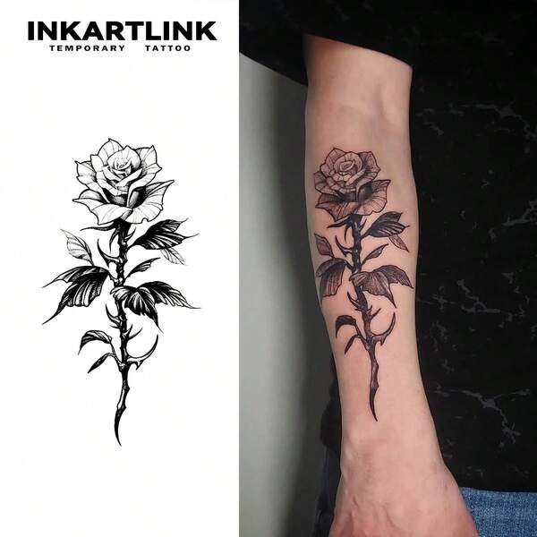 INKARTLINK 创新纹身技术，半永久纹身，玫瑰花，个性化纹身，震撼人心的纹身，临时纹身，防水，逼真的纹身外观，植物纹身