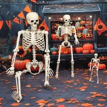 Esqueleto decorativo de Halloween de 40 cm/90 cm/170 cm, esqueleto de plástico com articulações móveis, pode ser usado para pendurar ou como escultura. Adequado para decorações externas de Halloween, casas mal-assombradas, festas, pátios, cemitérios e acessórios didáticos. - Branco - Ver 2