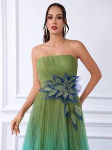 DELLA COUTURE Elegant Luxury Gradient Beaded Sequin Appliques Strapless Floor-Length Evening Gown Ideal For Formal Occasions Such As Banquets Weddings Proms And Parties. - Green - View 5