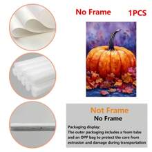 1 Piece,Colorful Pumpkins, Fallen Leaves, Watercolor Style, Vibrant, Autumn Background,Halloween Modern Frameless Art Decoration Painting, Printed Posters Mural, Waterproof Canvas,Suitable For Home, Office, Bedroom, Living Room, Study, Bathroom, Bar, Wall Arts And Home Decoration, Is An Ideal Holiday Gift Halloween Decor Fall Decor Room Decor