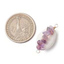 8 件/套天然玫瑰石英、虎眼石、白纹石、绿东陵石、金色发晶、紫水晶、红碧玉、海蓝宝石铜线包裹天然宝贝壳连接器饰物，金色，30~31x14.5~15x11~12 毫米，孔：2 毫米，适用于项链手链珠宝制作用品 - 彩色 - 查看 5