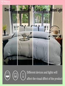 3pcs Set Light Blue Narrow Lace Ornate Boy Girl Student Dorm Beddings Bedroom Duvet Cover & Pillowcase Set, No Filling, Machine Washable Back To School Beddings - Baby Blue - View 7